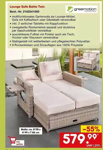 Netto Marken-Discount Greemotion Lounge-sofa Bahia Twin Angebot