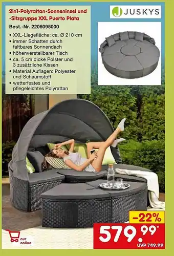 Netto Marken-Discount Juskys 2in1-polyrattan-sonneninsel Und -sitzgruppe XXL Puerto Plata Angebot