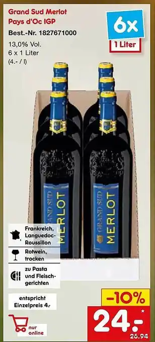 Netto Marken-Discount Grand Sud Merlot Pays D'oc Igp Angebot