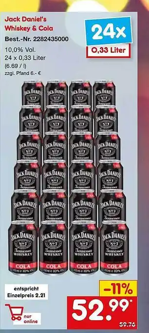 Netto Marken-Discount Jack Daniels Whiskey & Cola Angebot