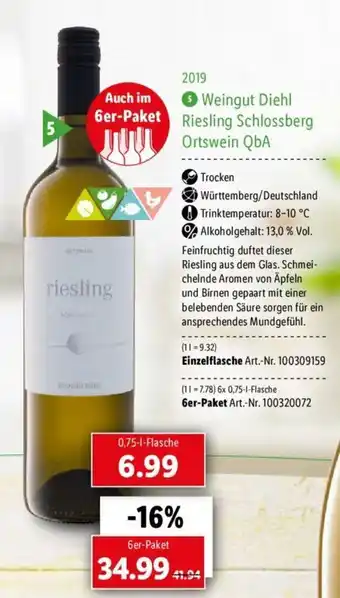 Lidl Weingut Diehl Riesling Schlossberg Ortswein QbA Angebot