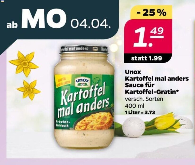 Unox Kartoffel mal anders Sauce fur KkartoffelGratin 400ml Angebot bei NETTO
