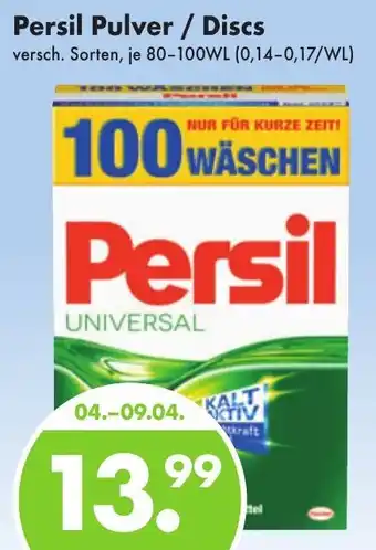 Trink und Spare Persil Pulver/Discs 80-100 WL Angebot