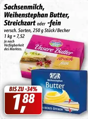 Simmel Sachsenmilch, Weihenstephan Butter, Streichzart oder fein 250g Angebot