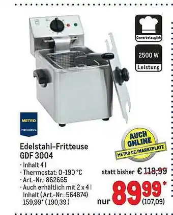 METRO Metro Professional Edelstahl-fritteuse Gdf3004 Angebot