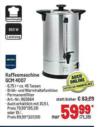 METRO Metro Professional Kaffeemaschine Gcm4007 Angebot