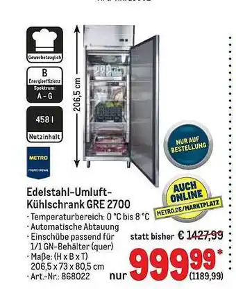 METRO Metro Professional Edelstahl-umluft-kühlschrank Gre2700 Angebot