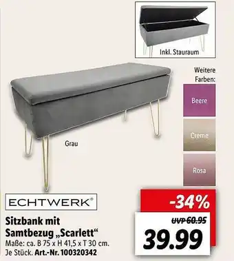 Lidl Sitzbank Mit Samtbezug „scarlett” Echtwerk Angebot