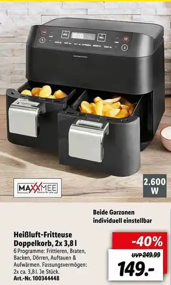 Lidl Heißluft-fritteuse Doppelkorb 2x 3.8 L Maxxmee Angebot