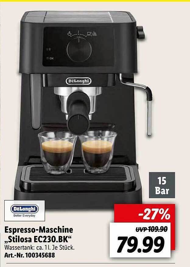 Espressomaschine „stilosa Ec230.bk” Delonghi Angebot bei Lidl