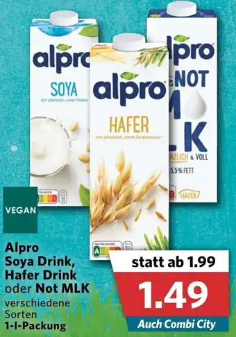 Combi Alpro Soya Drink, Hafer Drink oder Not MLK 1L Packung Angebot