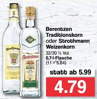 Famila Nord West Berentzen Traditionskorn oder Strothmann Weizenkorn 0,7L Flasche Angebot