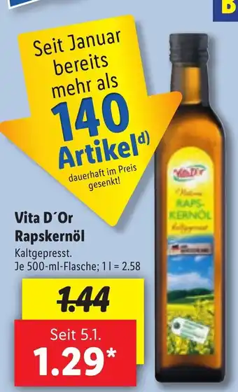 Lidl Vita D'or Rapskernöl je 500ml Flasche Angebot