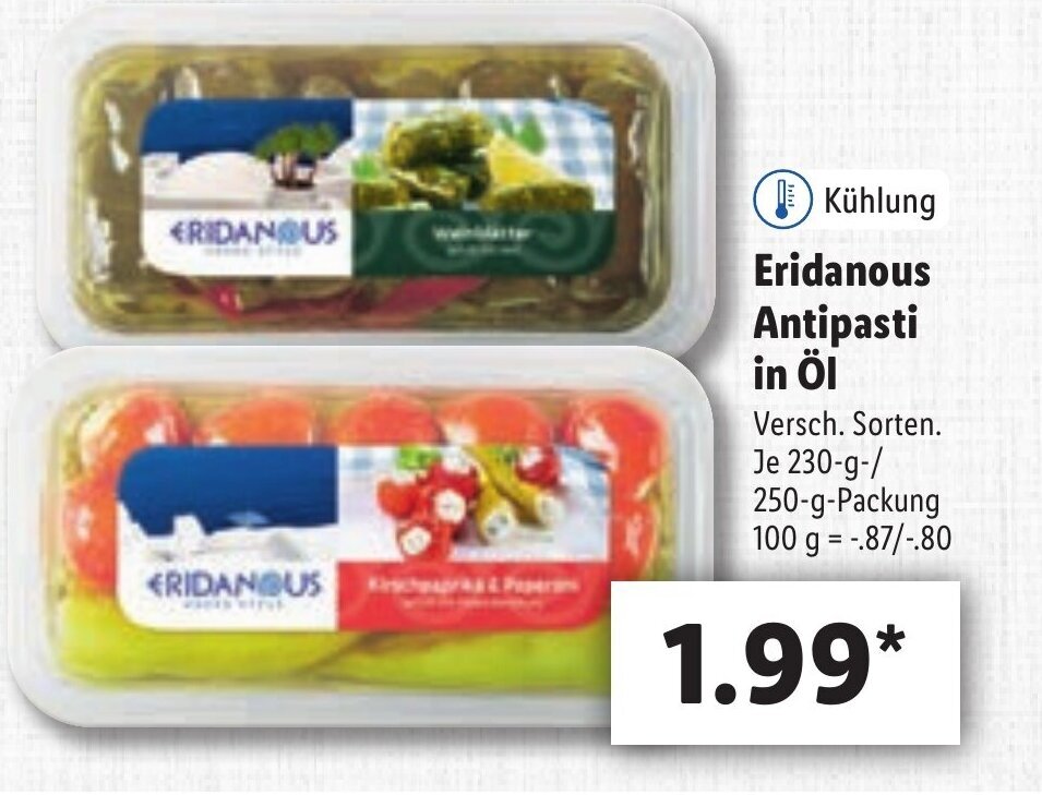 Eridanous Antipasti in öl je 230g Angebot bei Lidl