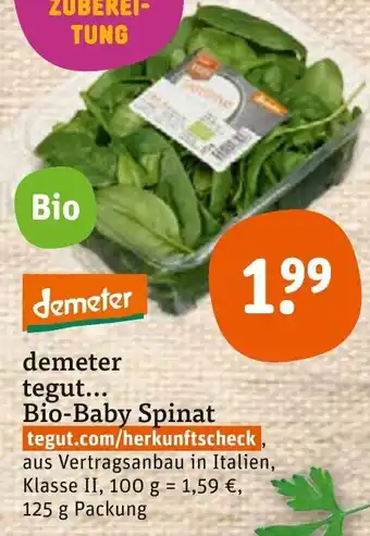 tegut demeter tegut Bio Baby Spinat 125g Packung Angebot