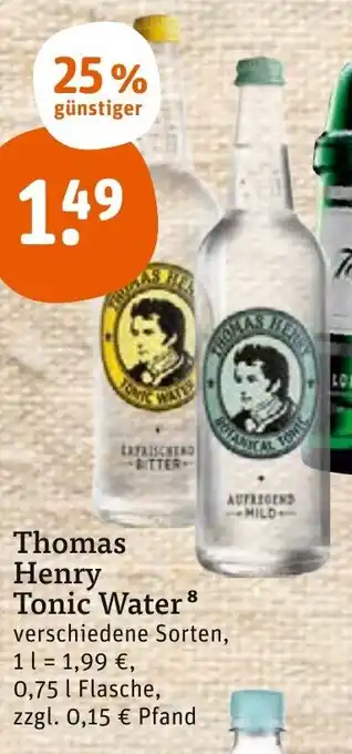 tegut Thomas Henry Tonic Water 0,75L Flasche Angebot