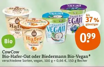 tegut CowCow Bio Hafer Oat oder Biedermann Bio Vegan 150g Becher Angebot