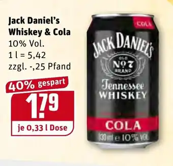 REWE Jack Daniel's Whiskey & Cola 0,33L Angebot