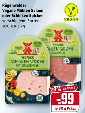 REWE Rügenwalder Vegane Mühlen Salami oder Schinken Spicker 80g Angebot