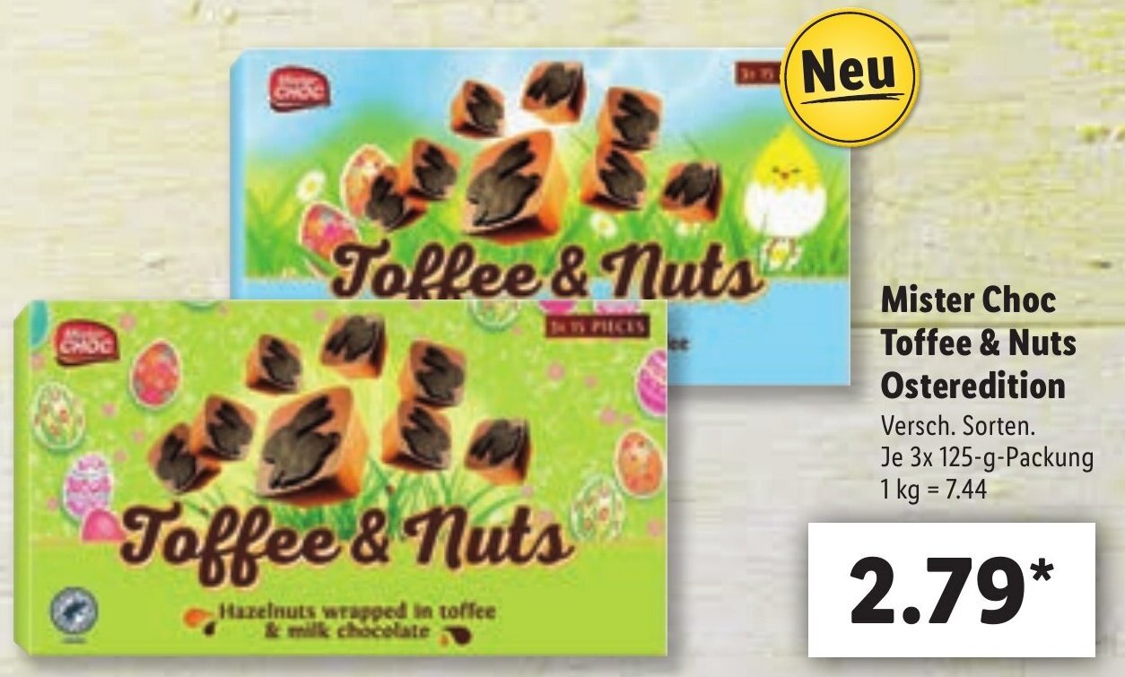 Mister Choc Toffee & Nuts Osteredition 3 x 125 g Angebot bei Lidl