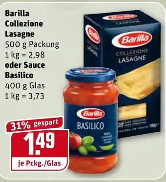 REWE Barilla Collezione Lasagne 500g oder Sauce Basilico 400g Glas Angebot