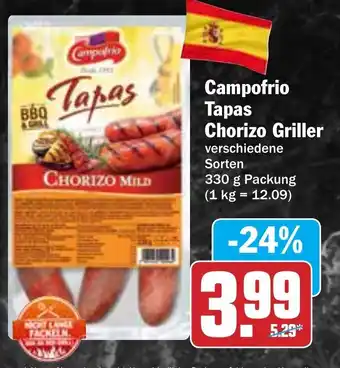 Hit Campofrio Tapas Chorizo Griller 330g Packung Angebot