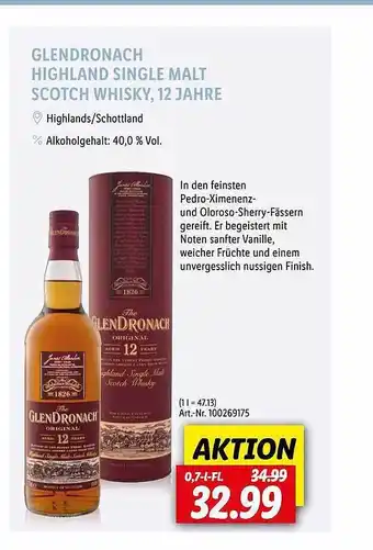 Lidl Glendronach Highland Single Malt Scotch Whisky, 12 Jahre Angebot