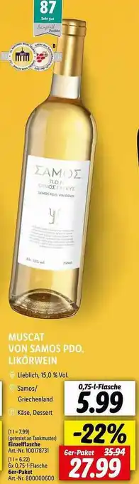 Lidl Muscat Von Samos Pdo. Likörwein Angebot