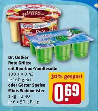 REWE Dr. Oetker Rote Grütze Mit Bourbon-vanillesoße Oder Götter Speise Minis Waldmeister Angebot