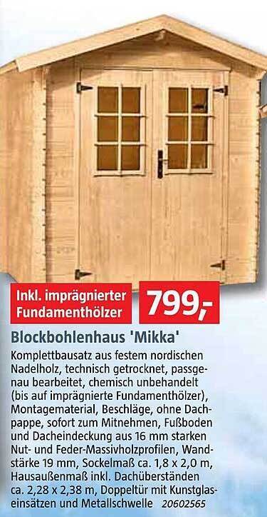 Blockbohlenhaus 'mikka' Angebot bei Bauhaus