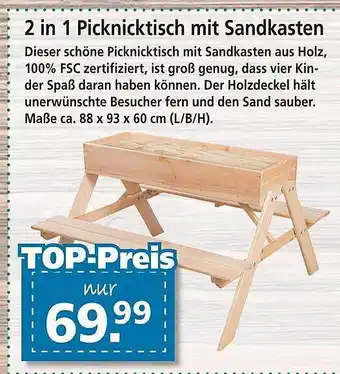 Kiebitzmarkt 2 In 1 Picknicktisch Mit Sandkasten Angebot