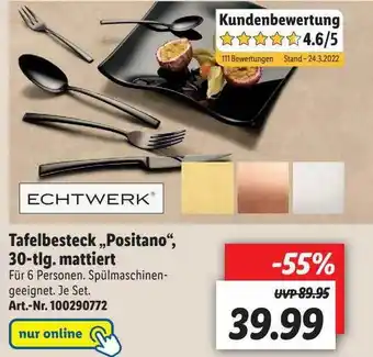 Lidl Echtwerk Tafelbesteck „positano“, 30-tlg. Mattiert Angebot