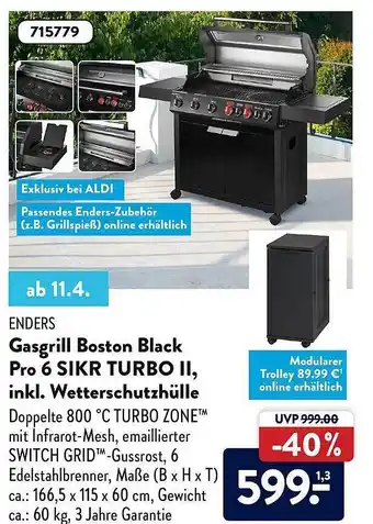 Aldi Nord Enders Gasgrill Boston Black Pro 6 Sikr Turbo II, Inkl. Wetterschutzhülle Angebot