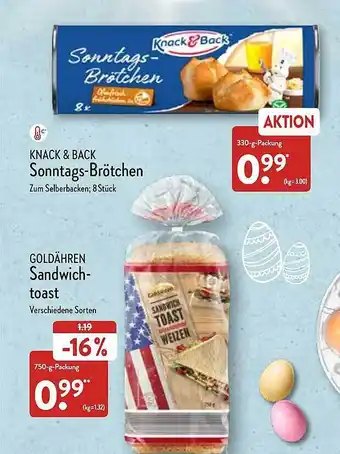 Aldi Nord Knack & Back Sonntags-brötchen Oder Goldähren Sandwichtoast Angebot