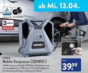 Aldi Nord Ferrex Mobiler Kompressor Cqb180d-2 Angebot