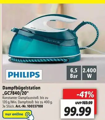 Lidl Philips Dampfbügelstation „gc7840-20“ Angebot