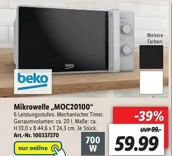 Lidl Beko Mikrowelle „moc20100“ Angebot