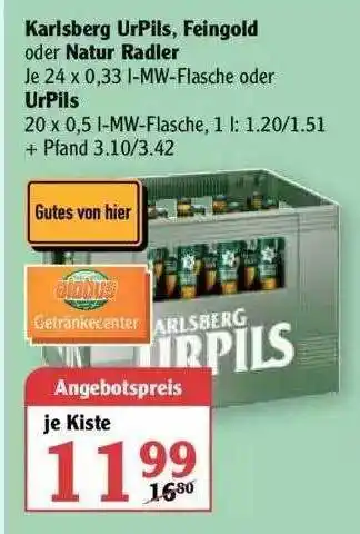 Globus Karlsberg Urpils, Feingold Oder Natur Radler Angebot