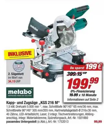 toom Baumarkt Metabo Kapp- Und Zugsäge „kgs 216 M” Angebot