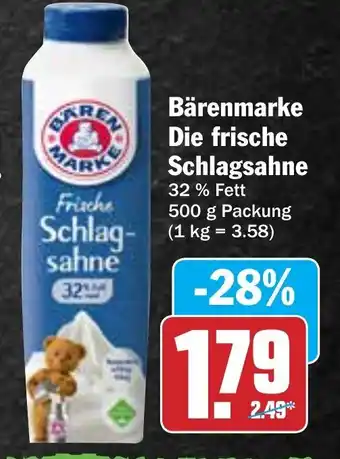 Hit Bärenmarke Die Frische Schlagsahne 500g Packung Angebot