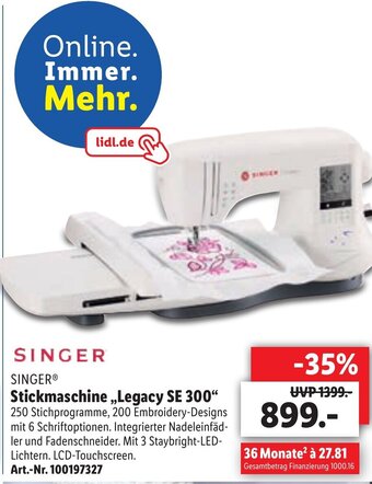 Lidl Singer Stickmaschine ,,Legacy SE 300" Angebot