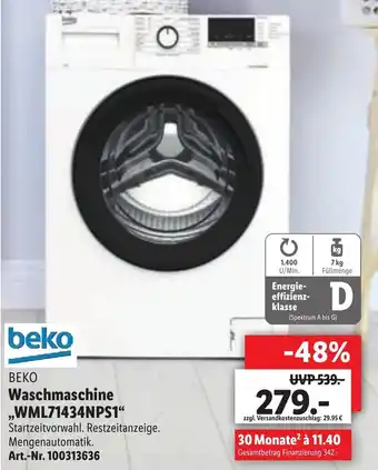 Lidl Beko Waschmaschine ,,WML71434NPS1" Angebot