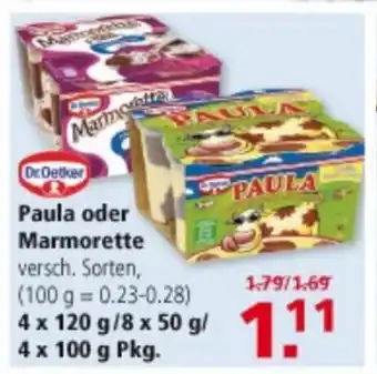 Multi Markt Dr. Oetker Paula oder Marmorette 4x120g/8x50g/4x100g Pkg. Angebot