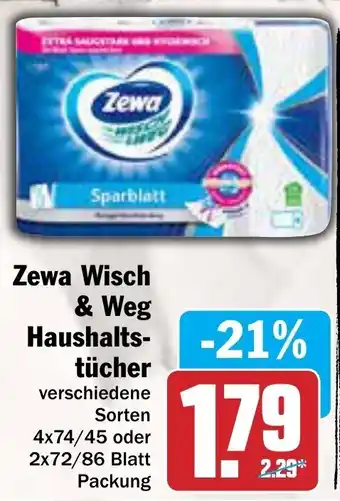 AEZ Zewa Wisch & Weg Haushaltstücher 4x74/45 oder 2x72/86 Blatt Packung Angebot