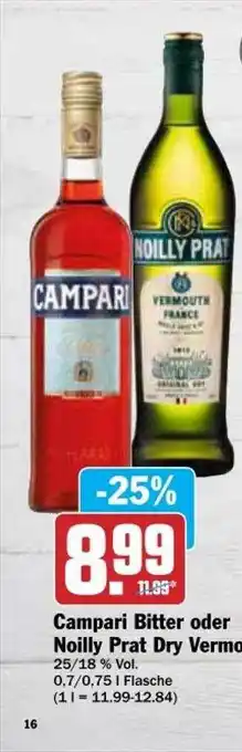 dodenhof Campari Bitter Oder Noilly Prat Dry Vermouth Angebot