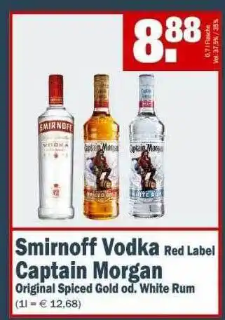 Fränky Getränke Smirnoff Vodka Red Label Oder Captain Morgan Original Spiced Gold Oder White Rum Angebot