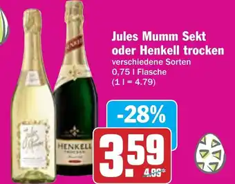 AEZ Jules Mumm Sekt oder Henkell trocken 0,75L Flasche Angebot