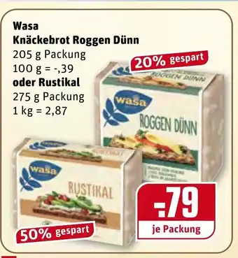 REWE Kaufpark Wasa Knäckerbrot Roggen Dünn oder Rustikal 205 g Angebot