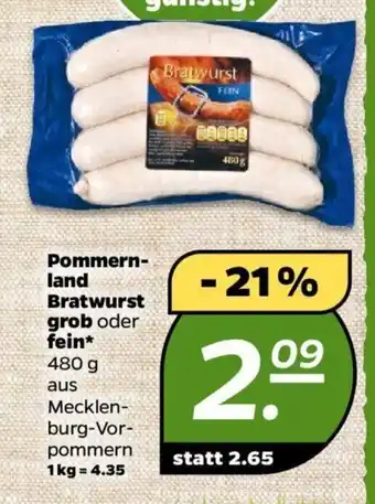 NETTO Pommernland Bratwurst grob o. Fein 480g Angebot