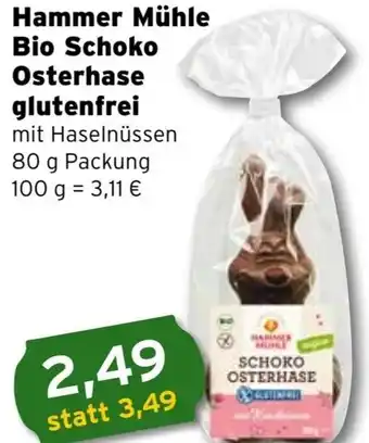 CAP Markt Hammer Mühle Bio Schoko Osterhase glutenfrei 80g Packung Angebot